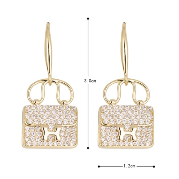NEW Luxury Gold Plated Zircon Bag Shape Earrings - Picture 5 of 11